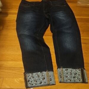 Soho Dark Blue Cropped Jeans with Embellished Cuffs